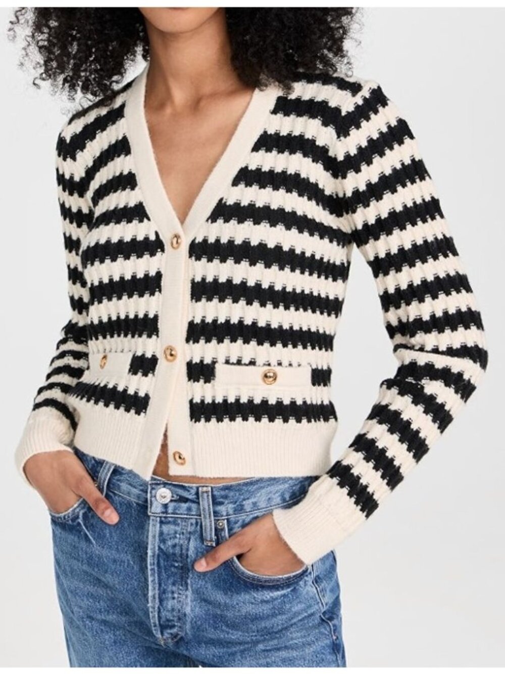 Line & Dot Laurel Cardigan Ivory Black Stripe Size Large